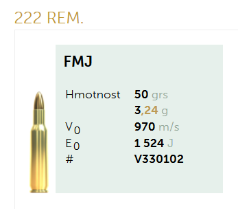 AMUNICJA SELLIER&BELLOT S&B 222 Rem. FMJ 3,24 g  / 50 grs