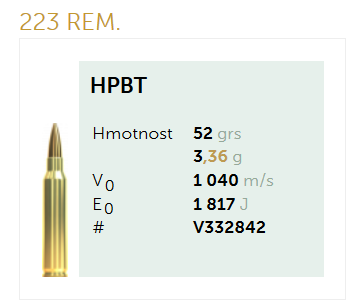 AMUNICJA SELLIER&BELLOT S&B 223 Rem. HPBT 3,36 g  / 52 grs